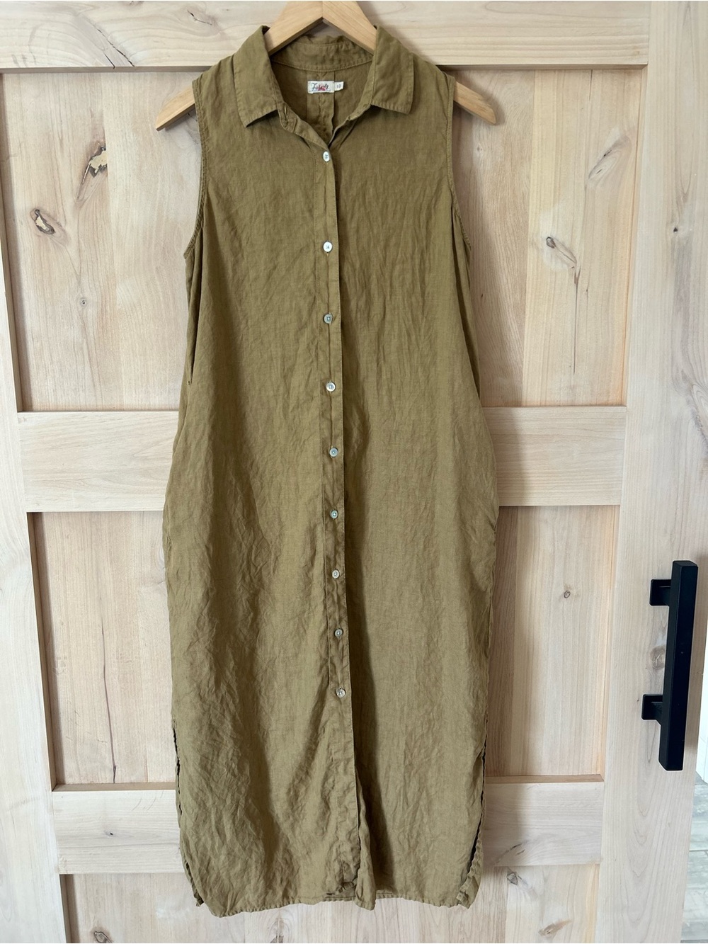 Faherty Sleeveless Button-Front Linen Dress in Olive Tan, Small